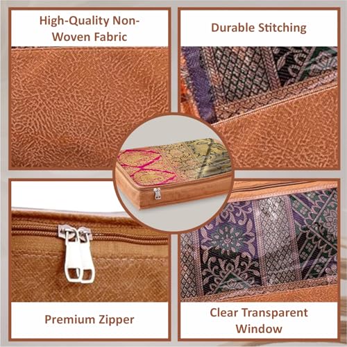 JD FRESH 4 Pcs Non-Woven Saree Covers For Storage/Saree Bags with Zip/Multi-Purpose Lehenga Storage Bag/Clothes Covers for Sarees/Dresses/Lehengas (16.5x13x3 Inch) - Image 5