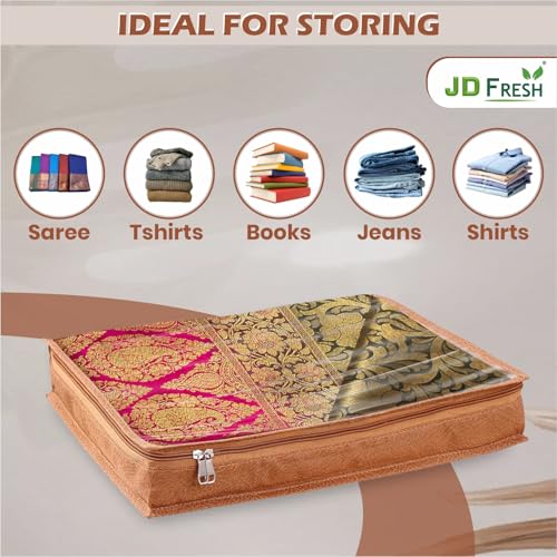 JD FRESH 4 Pcs Non-Woven Saree Covers For Storage/Saree Bags with Zip/Multi-Purpose Lehenga Storage Bag/Clothes Covers for Sarees/Dresses/Lehengas (16.5x13x3 Inch) - Image 3