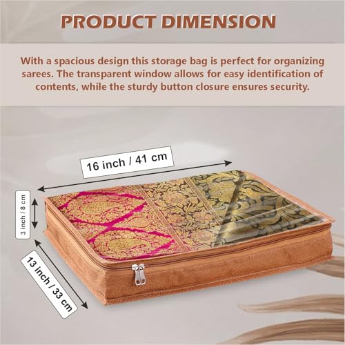 JD FRESH 4 Pcs Non-Woven Saree Covers For Storage/Saree Bags with Zip/Multi-Purpose Lehenga Storage Bag/Clothes Covers for Sarees/Dresses/Lehengas (16.5x13x3 Inch) - Image 2