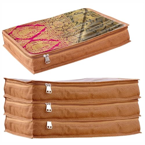 JD FRESH 4 Pcs Non-Woven Saree Covers For Storage/Saree Bags with Zip/Multi-Purpose Lehenga Storage Bag/Clothes Covers for Sarees/Dresses/Lehengas (16.5x13x3 Inch) - Image 1