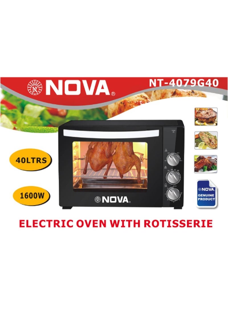 NOVA 40L Electric Oven with Advanced Rotisserie Function, High Power 1600W Toaster Oven for Baking, Grilling and Roasting, Adjustable Temperature Settings, Durable Stainless Steel Heating Elements and Convenient Timer Control - Image 1