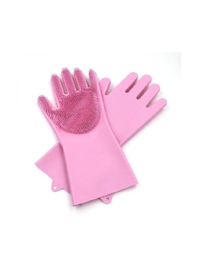 Generic Heat Resistant Non-Slip Dishwashing Gloves Pink One Size  - Image 2