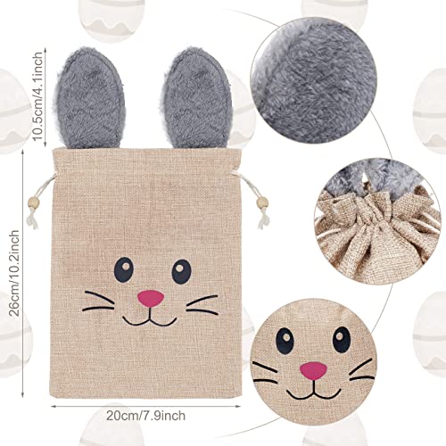 Woanger 10 Pcs Easter Bunny Bags with Drawstring 7.9 x 10.2 Inch Easter Burlap Bags Rabbit Ears Furry Bunny Bag Cookies Chocolate Party Favors Gift Candy Egg Hunts Stuffer for Kids Girls - Image 2