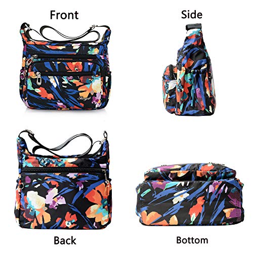 Nawoshow Nylon Floral Multi-Pocket Crossbody Purse Bags for Women Travel Shoulder Bag (Colorful) - Image 4