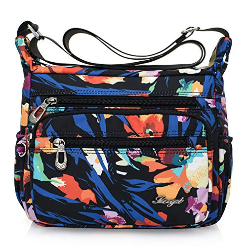 Nawoshow Nylon Floral Multi-Pocket Crossbody Purse Bags for Women Travel Shoulder Bag (Colorful) - Image 1