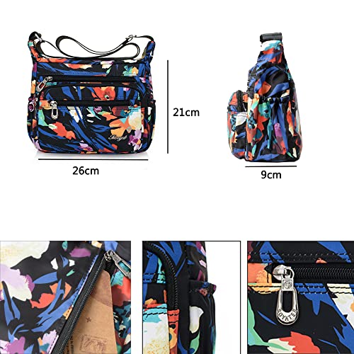 Nawoshow Nylon Floral Multi-Pocket Crossbody Purse Bags for Women Travel Shoulder Bag (Colorful) - Image 2