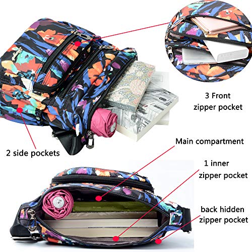 Nawoshow Nylon Floral Multi-Pocket Crossbody Purse Bags for Women Travel Shoulder Bag (Colorful) - Image 5