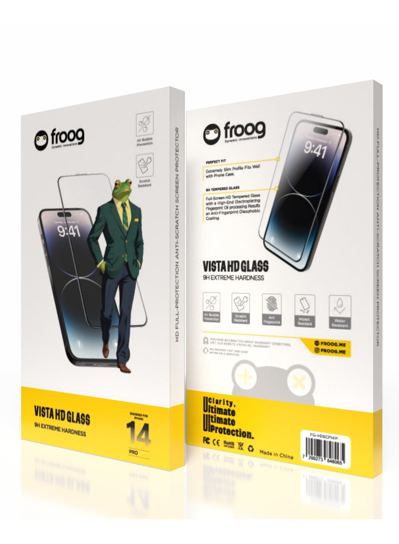 froog iPhone 14 Pro Vista HD Glass Screen Protector /Anti Fingerprint/ Water Resistant / Scratch Resistant / Tempered Glass - Clear - Image 3