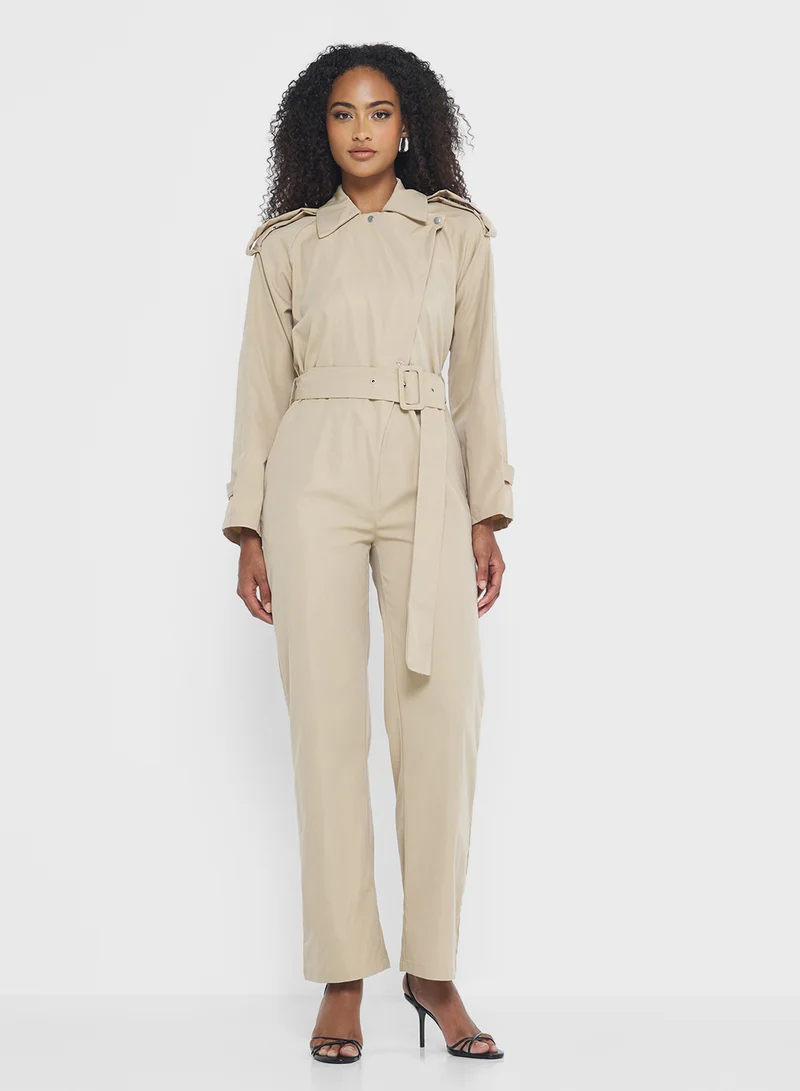 جينجر Trench Coat Style Belted Jumpsuit