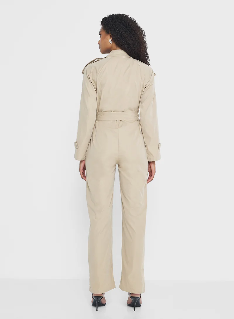 جينجر Trench Coat Style Belted Jumpsuit