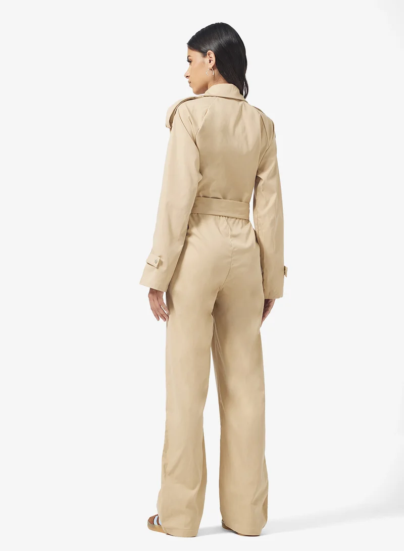 Ginger Trench Coat Style Belted Jumpsuit