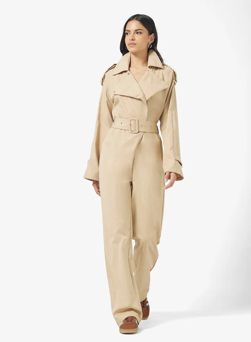 Ginger Trench Coat Style Belted Jumpsuit