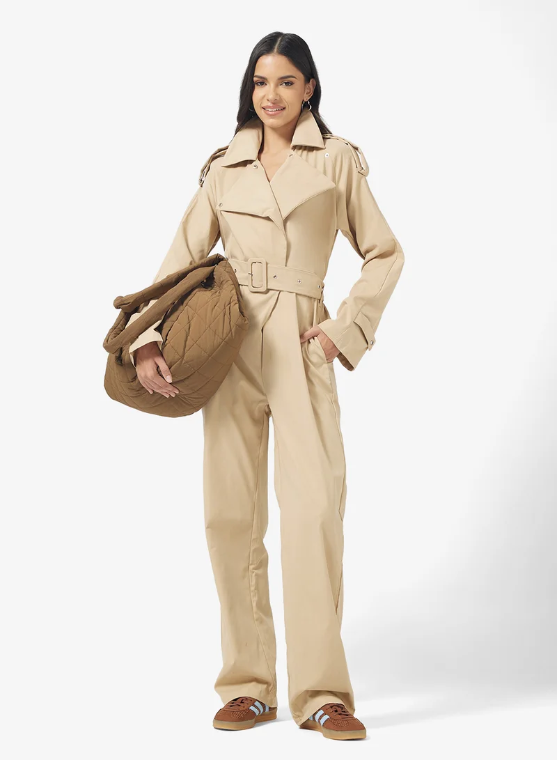 Ginger Trench Coat Style Belted Jumpsuit
