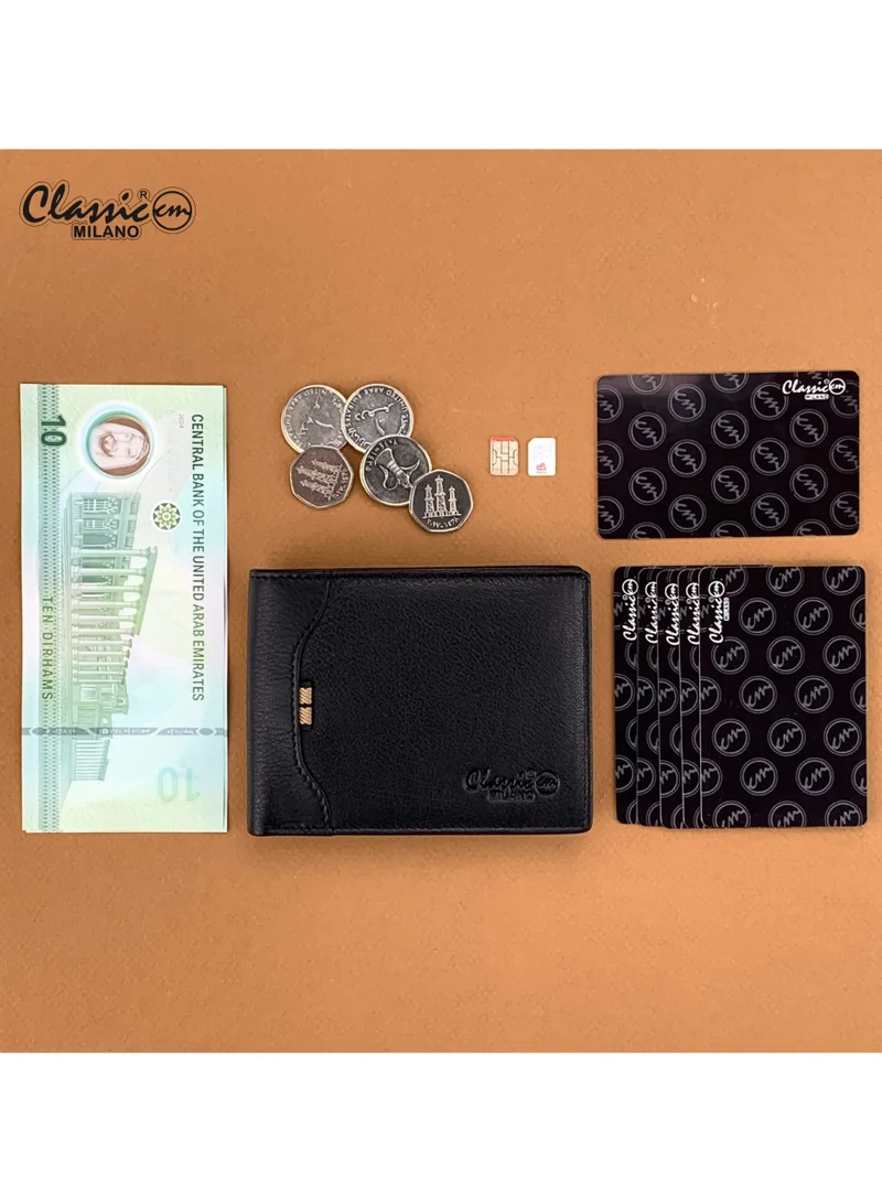 Classic Milano Black (CMGT-15) Classic Milano Men’s Wallet – Slim Bifold Leather Wallet for Men with RFID Blocking – Credit Card Holder & Card Wallet – Stylish Mens Purse – Gift for Husband, Father & Men for Men | Best Price UAE