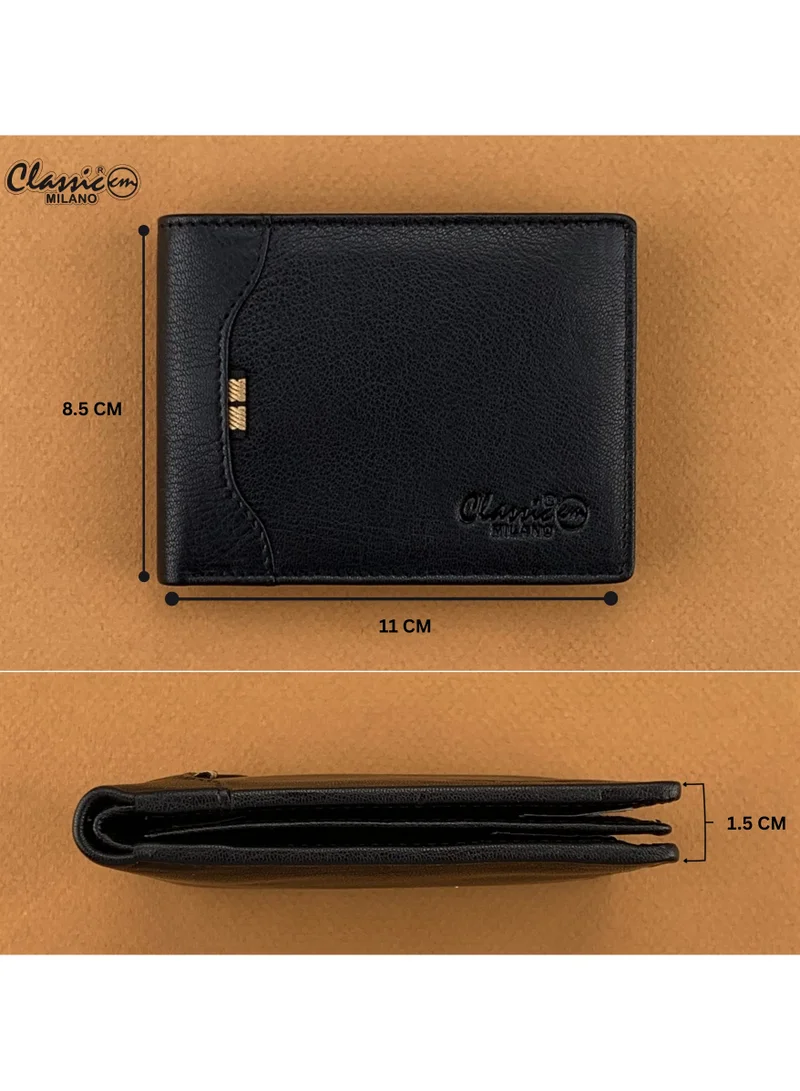 Classic Milano Black (CMGT-15) Classic Milano Men’s Wallet – Slim Bifold Leather Wallet for Men with RFID Blocking – Credit Card Holder & Card Wallet – Stylish Mens Purse – Gift for Husband, Father & Men for Men | Best Price UAE