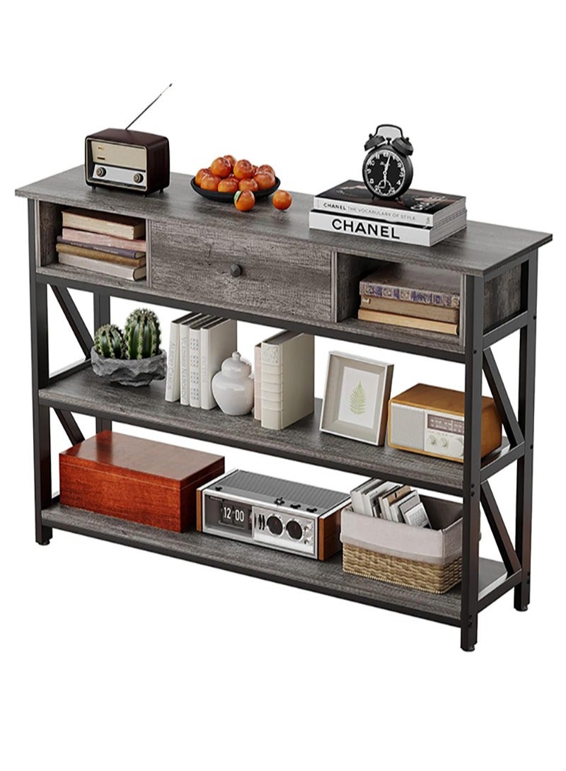 AGD 3-Tier Console Table with Drawer, Artificial Wooden Shelves for Living Room Sofa, Foyer, Kitchen Table, 100x30x79cm Gray - Image 1