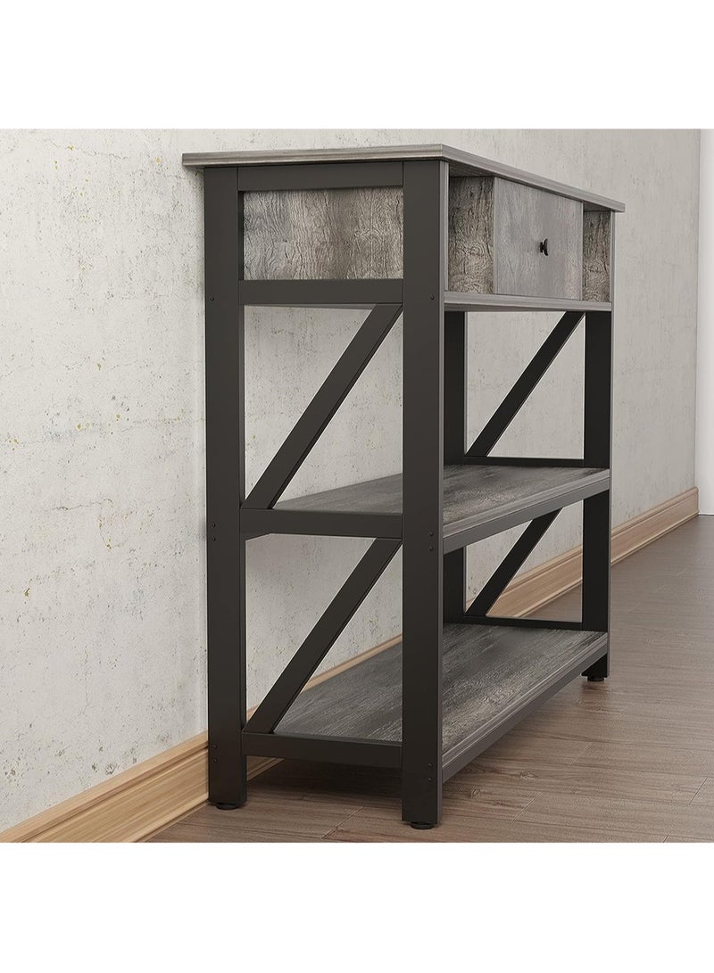 AGD 3-Tier Console Table with Drawer, Artificial Wooden Shelves for Living Room Sofa, Foyer, Kitchen Table, 100x30x79cm Gray - Image 5