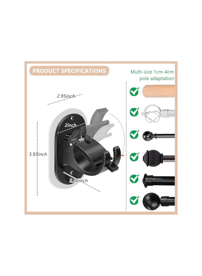 erorex 4 PCS Self-Adhesive Curtain Rod Brackets - Universal Wall Mount for 0.6'' to 1.5'' Rods, Heavy Duty Hooks for Bathroom, Kitchen, Living Room  - Image 2