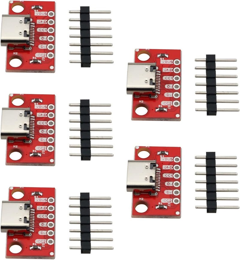 klarako 5Sets USB Type C Breakout Serial Basic Breakout Female Connector 16P PCB Converter Board Type PCB Converter Board, Red - Image 1