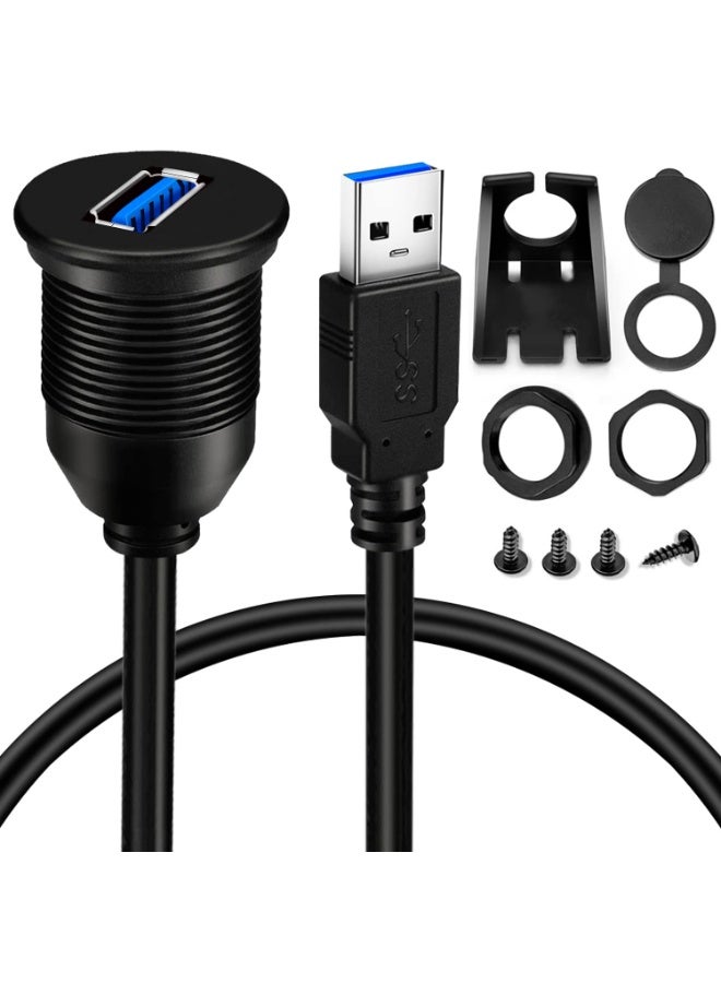 BATIGE Single Port USB 3.0 Male to Female AUX Car Mount Flush Cable Waterproof Extension for Car Truck Boat Motorcycle Dashboard Panel - 3ft - Image 1