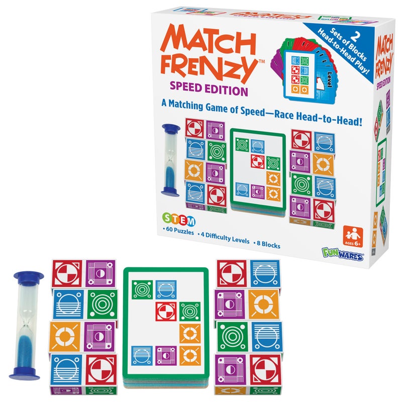 Funwares Match Frenzy Portable Pattern Matching Puzzle Game Family Mini Board Games Perfect for Travel Home Play Road Trip Activities for Kids and Adults Quick SetUp Speed Edition - Image 3