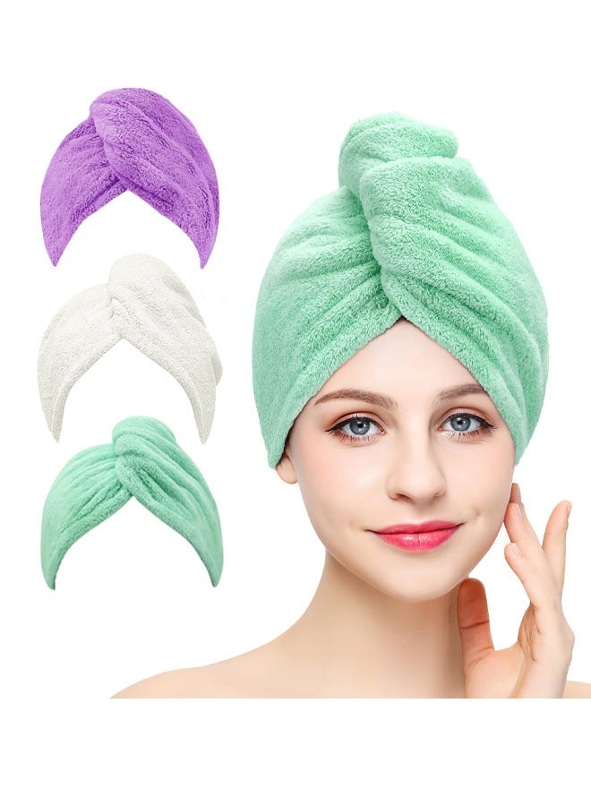 3-Pack Microfiber Wet Hair Towels (Purple, White, Green) - Image 1