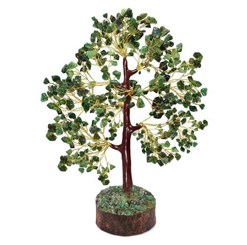 TOI SHOP Green Agate Gemstone Bonsai Money Tree for ShowpieceHome Decor Reiki Healing Good Luck Gift etc 300 Stone Beads Tree with Golden Wire 10in Size