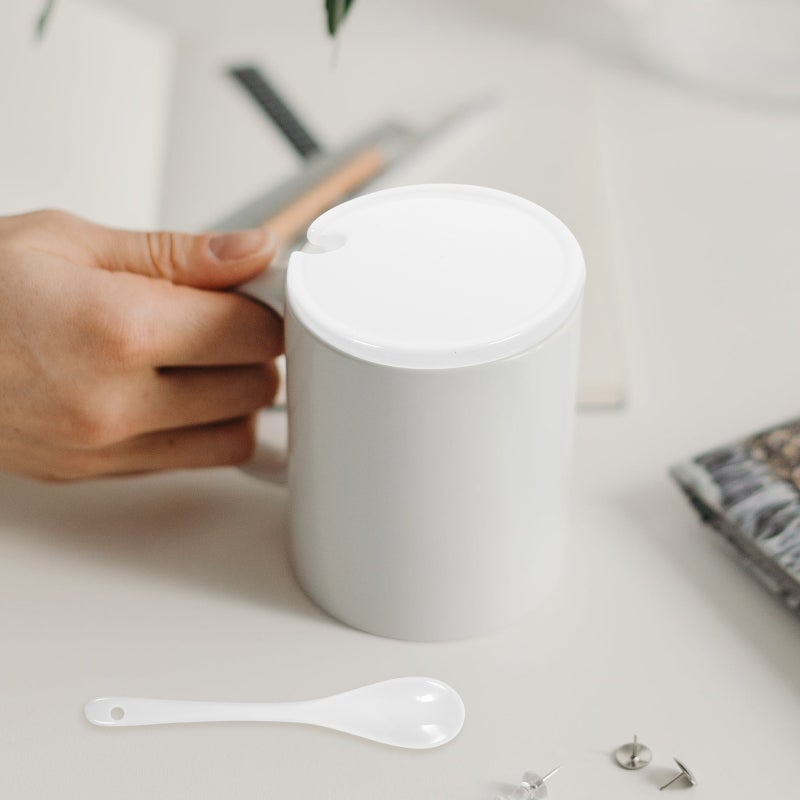 6 Sets Simple Ceramic Mugs Universal Lids Coffee Cup Lids Covers and Spoons - Image 4