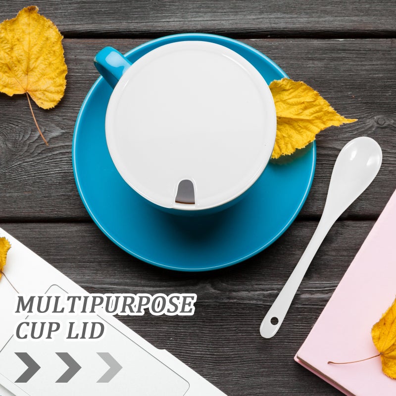 6 Sets Simple Ceramic Mugs Universal Lids Coffee Cup Lids Covers and Spoons - Image 2