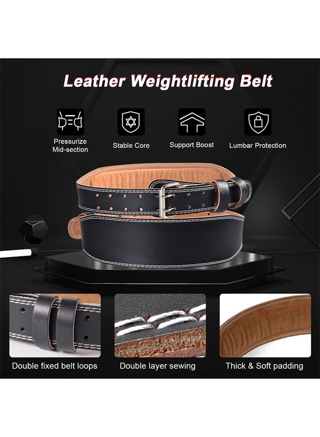 DUNISO Weight Lifting Belt，Leather Gym Exercise Belt，Workout Gym Belt with Adjustable Buckle & Pad，for Heavy Lift Lower Back Lumbar Support Dead-lifts Squats Fitness Cross Strength Training Muscle Power Exercise - Image 3