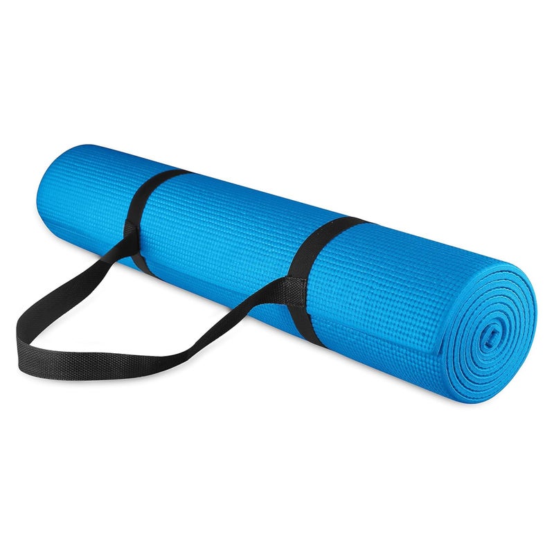 Fitvids 1/4-Inch High Density Thick Non Slip Yoga Mat with Knee Pad and Carrying Strap for Workout, Pilates, Gym Home Exercise, Blue - Image 1