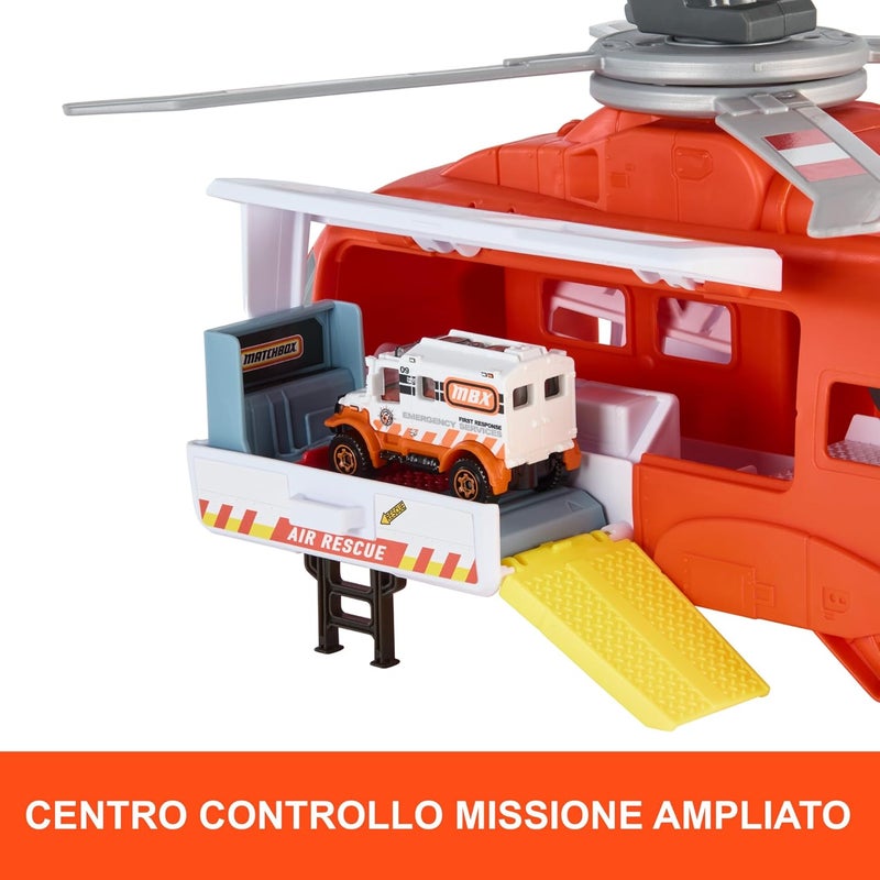 MATCHBOX HXM74 40cm Helicopter Transforms Into Rescue Station Child Propeller with 1:64 Scale Die Cast Rescue Car - Image 3