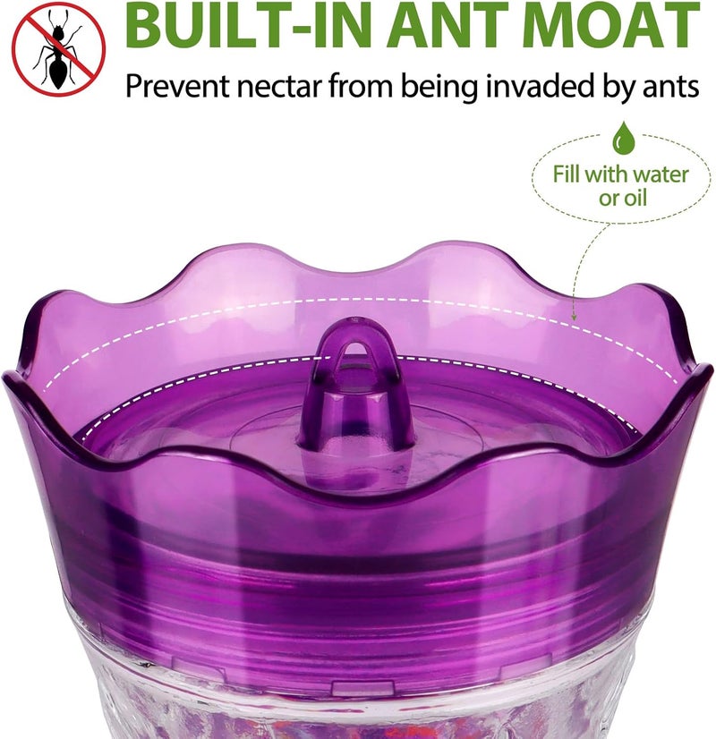 BOLITE Glass Hummingbird Feeders for Outdoors Hanging, Built-in Ant Moat, 4 Bee Guard Feeding Ports with Perches, Leak Proof, 15 Ounces, Stars Decor, Purple, Gifts for Women Men, Gifts for Mom Dad - Image 4