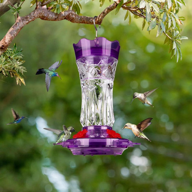 BOLITE Glass Hummingbird Feeders for Outdoors Hanging, Built-in Ant Moat, 4 Bee Guard Feeding Ports with Perches, Leak Proof, 15 Ounces, Stars Decor, Purple, Gifts for Women Men, Gifts for Mom Dad - Image 2