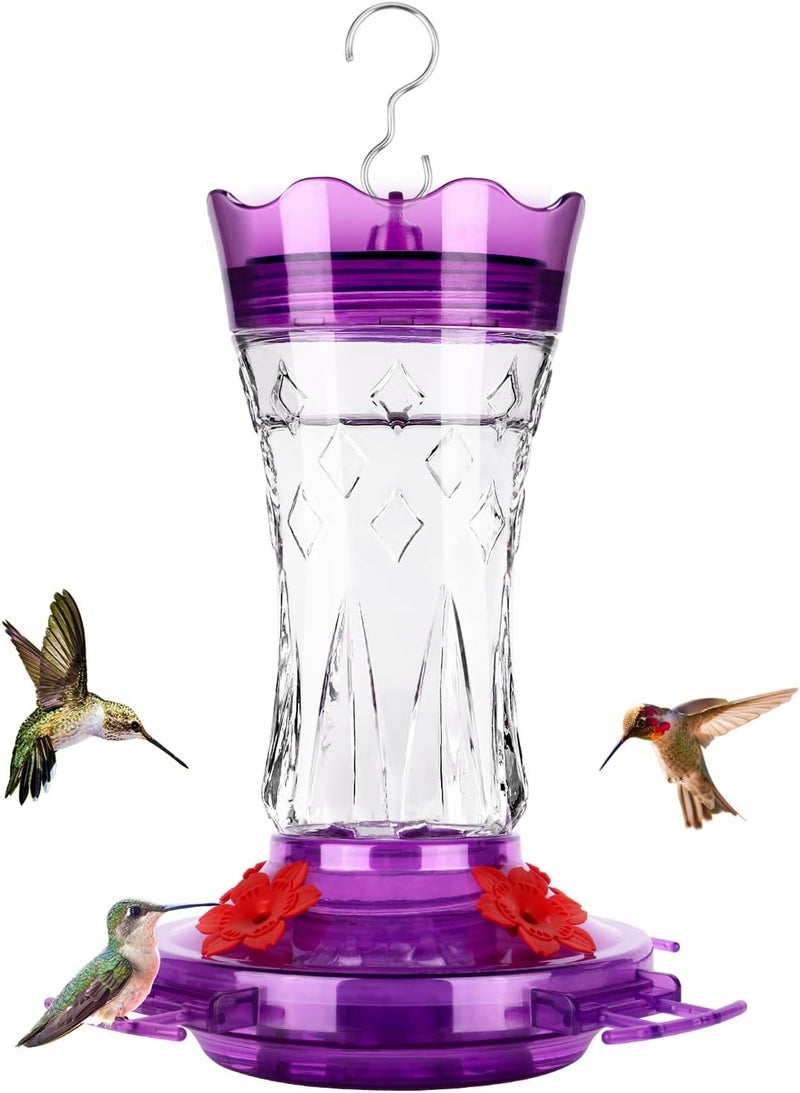 BOLITE Glass Hummingbird Feeders for Outdoors Hanging, Built-in Ant Moat, 4 Bee Guard Feeding Ports with Perches, Leak Proof, 15 Ounces, Stars Decor, Purple, Gifts for Women Men, Gifts for Mom Dad - Image 1