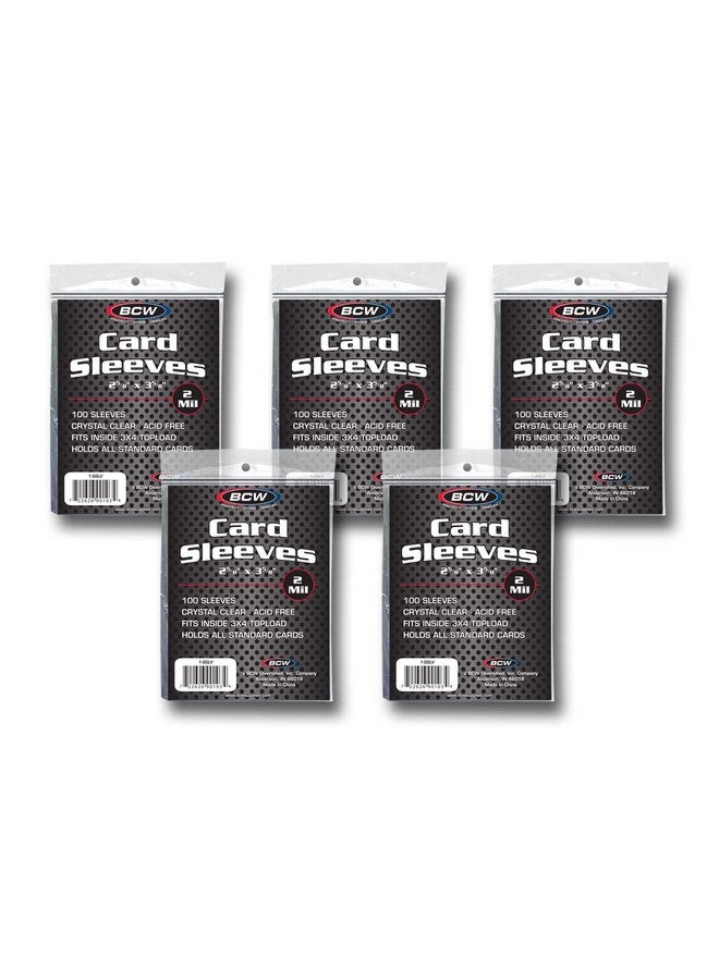 BCW Standard Card Sleeves - 2-5/8" x 3-5/8" - 5 Packs (500 Total) | Crystal Clear Acid-Free, Toploader | Trading Card Sleeves for Baseball, Basketball, Football, Hockey, Pokemon, MTG, etc - Image 1