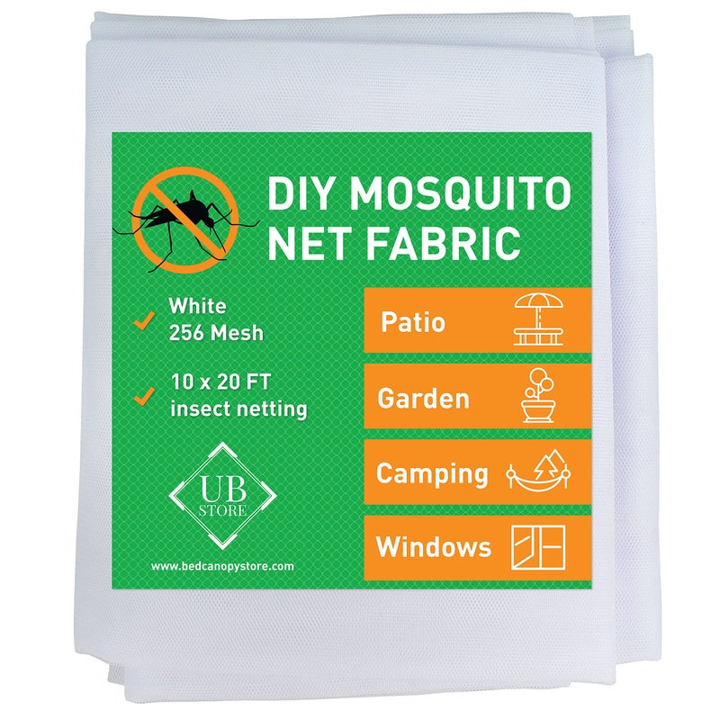 White DIY Mosquito Net Fabric 10x20 FT Netting Insect Cover for Garden Patio Outdoor Windows Multiple Sizes in Black White Green Raised Bed Screen Mesh Barrier