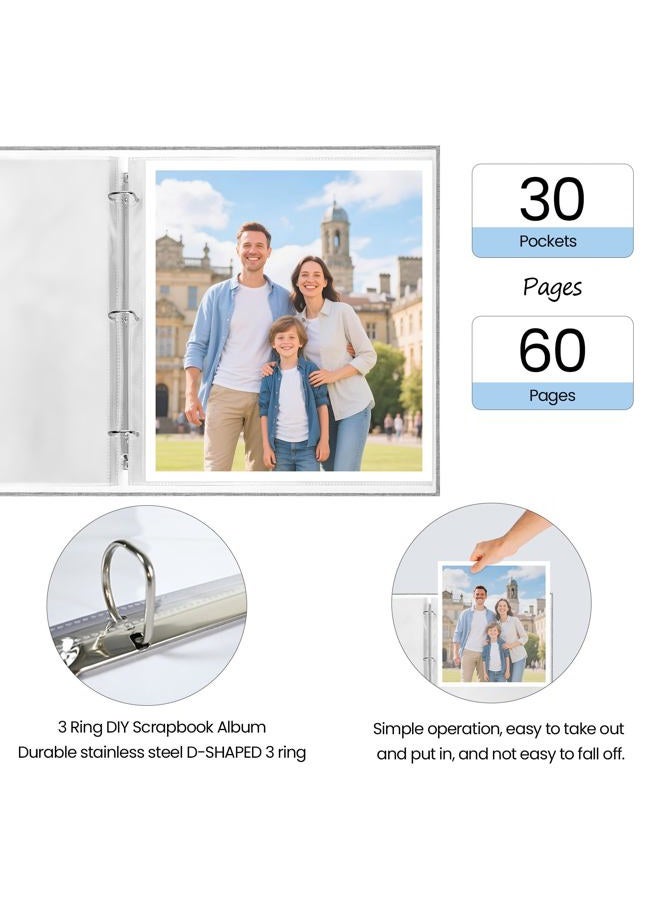 LUOCCHI 12x12 Inch Large 3 Ring Binder Scrapbook Album, Linen Cover Scrap Books 30 Pocket with Plastic Sleeves Protectors Display 60 Pages 12 x 12 Art Portfolio for Wedding Baby Adventure (Cyan Blue) - Image 4