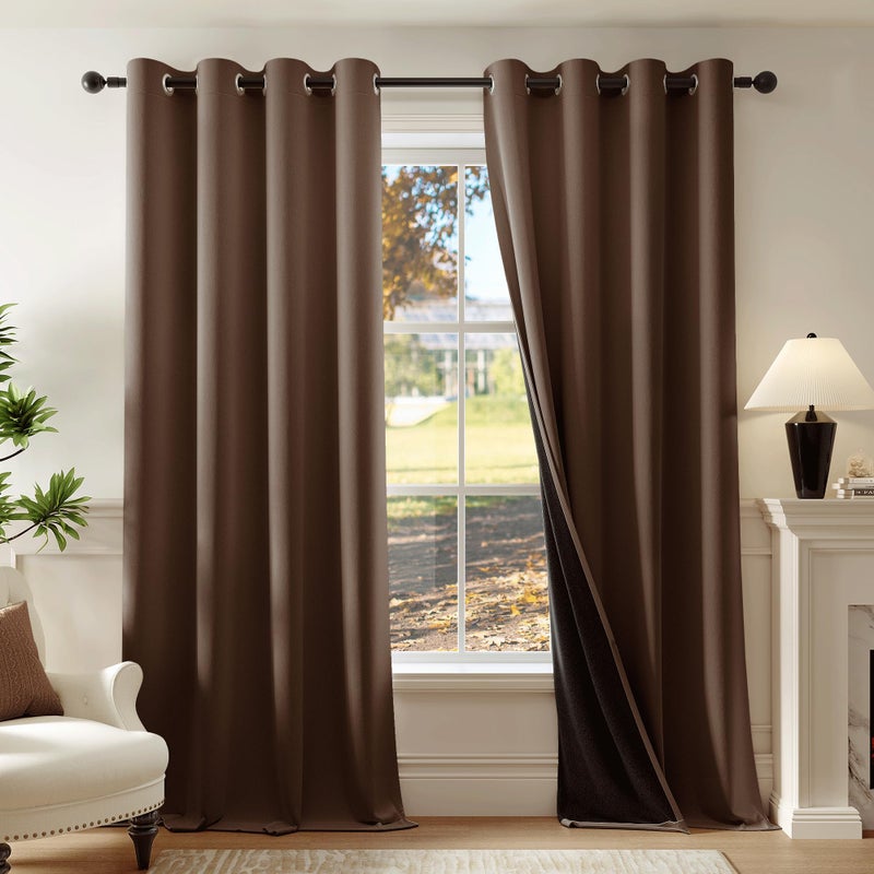 Beauoop 100% Blackout Curtains 84 Inch Long 2 Panels for Bedroom Living Room Coffee Brown Solid Room Darkening Thermal Insulated Soundproof Energy Saving Grommet Top Window Drapes,52x84, 2 Set - Image 1