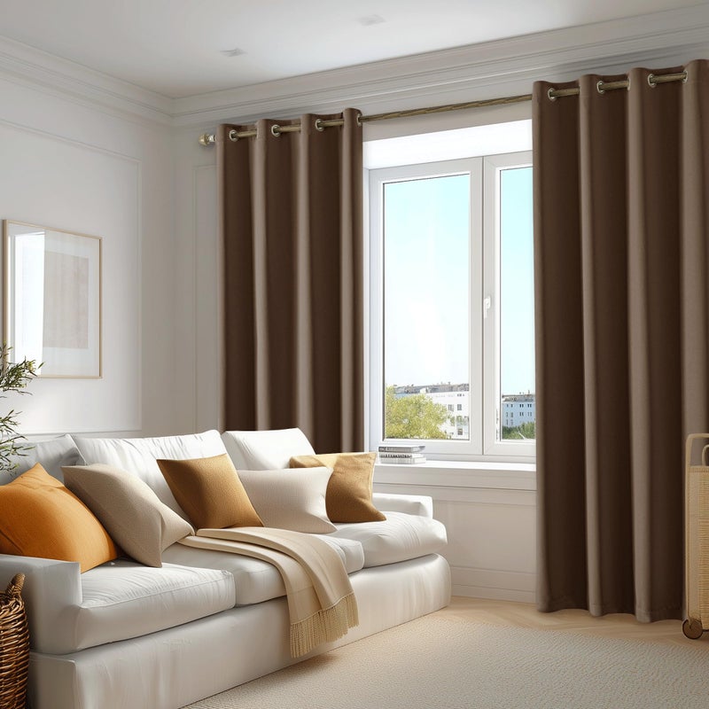 Beauoop 100% Blackout Curtains 84 Inch Long 2 Panels for Bedroom Living Room Coffee Brown Solid Room Darkening Thermal Insulated Soundproof Energy Saving Grommet Top Window Drapes,52x84, 2 Set - Image 5