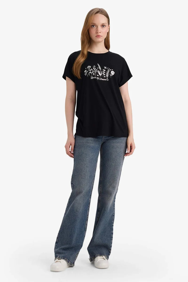 DeFacto Crew Neck Printed Short Sleeve T-Shirt