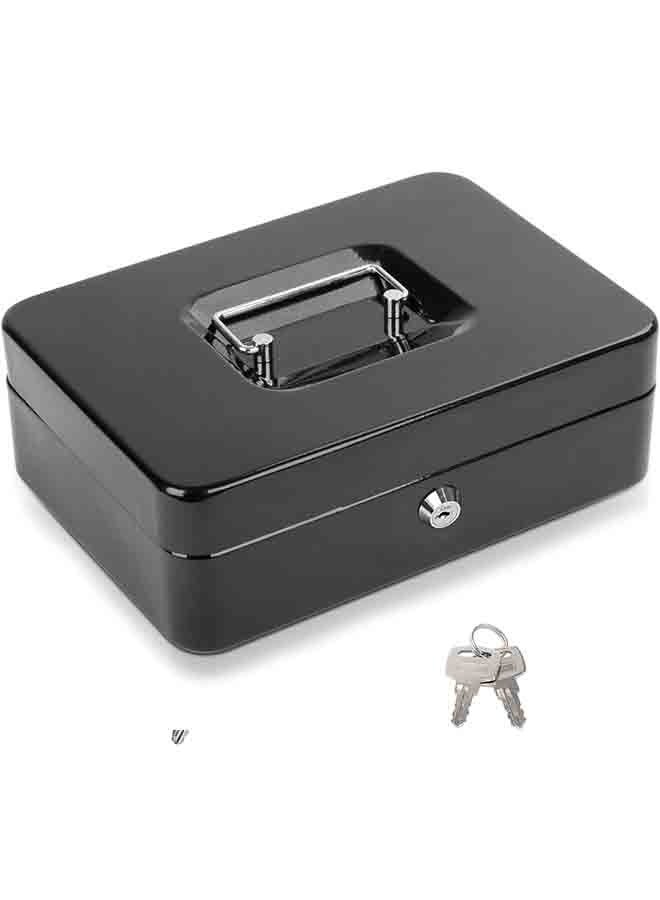 Steel Cash Box with Key Lock - Money Organizer with Removable Tray, Secure Storage for Coins, Bills, and Checks, Compact Metal Cash Box for Home, Business, and Personal Use (Black) - Image 1