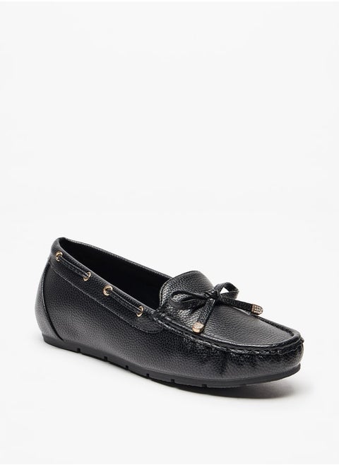 Women's Textured Slip-On Loafers with Bow Accent