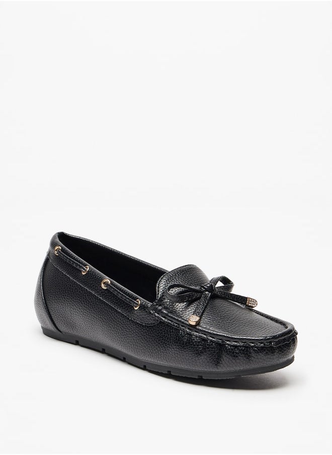 Le Confort Women's Textured Slip-On Loafers with Bow Accent  - Image 1