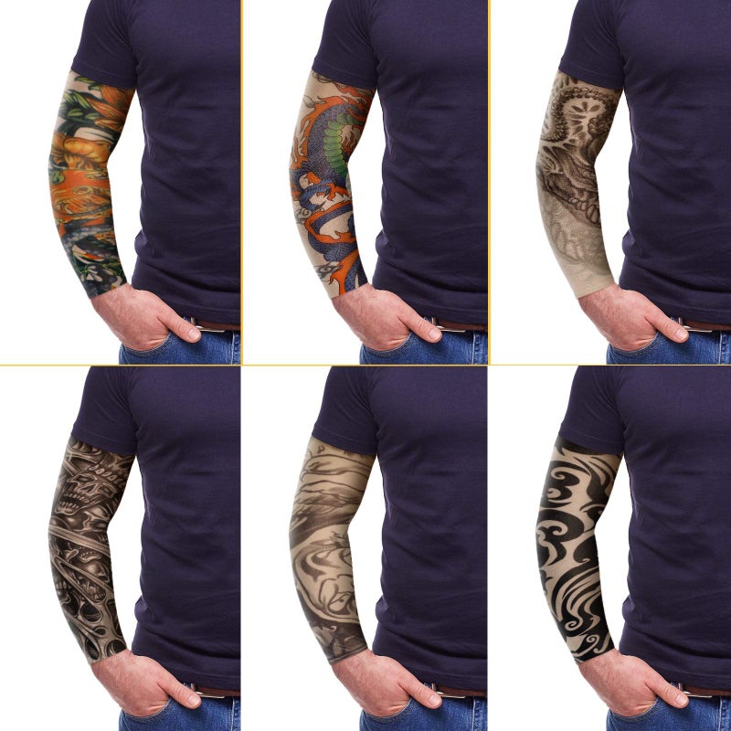 Geyoga 12 Pcs Tattoo Sleeves Fake Arm Sleeves Cover Realistic Soft Elasticity UV Protection for Men Women Working(Plus Size) - Image 2