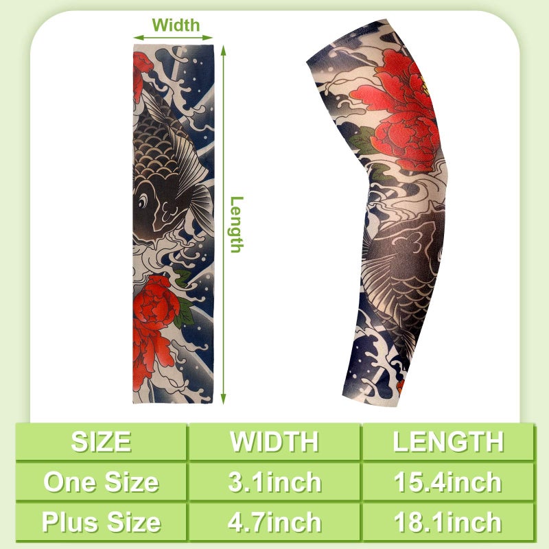 Geyoga 12 Pcs Tattoo Sleeves Fake Arm Sleeves Cover Realistic Soft Elasticity UV Protection for Men Women Working(Plus Size) - Image 3