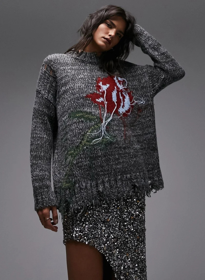 TOPSHOP Printed Crew Neck Sweater