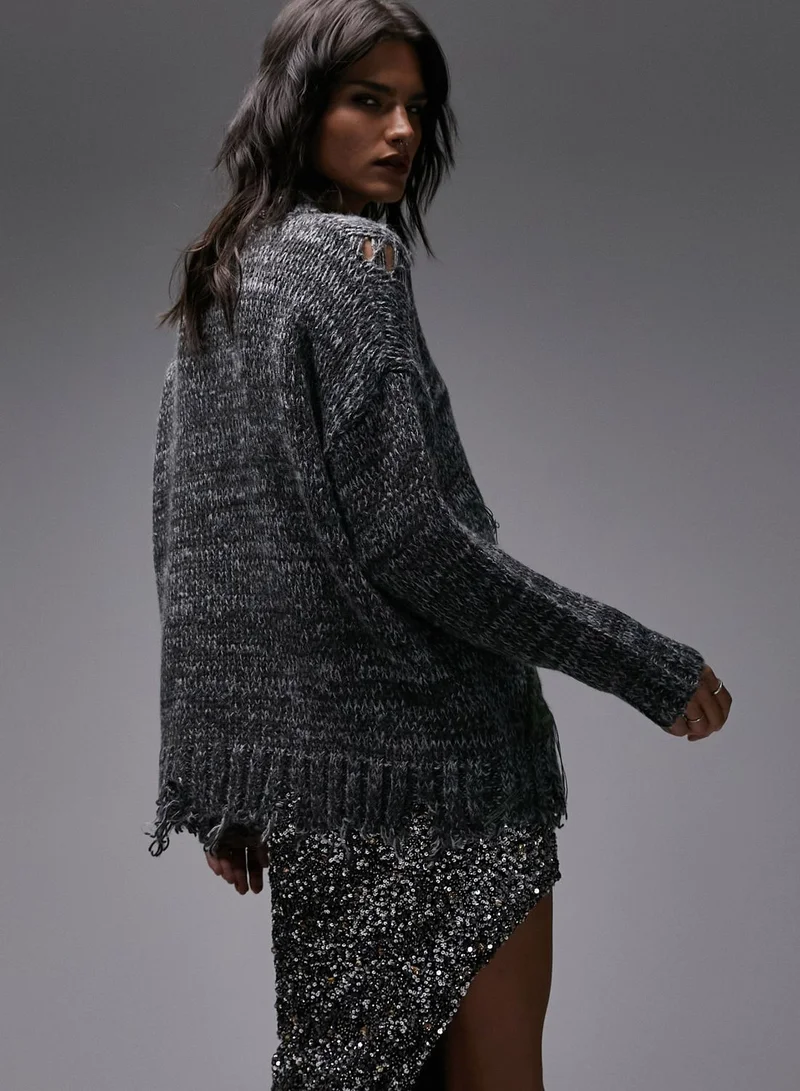 TOPSHOP Printed Crew Neck Sweater