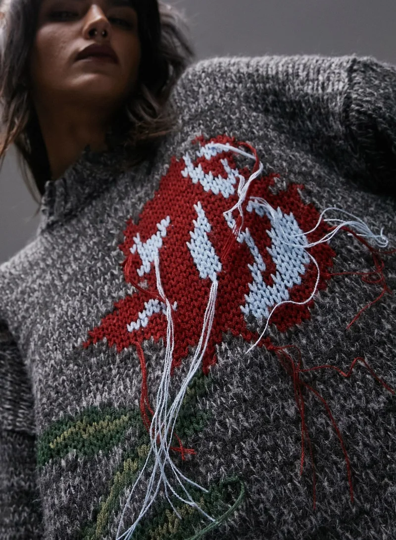 TOPSHOP Printed Crew Neck Sweater