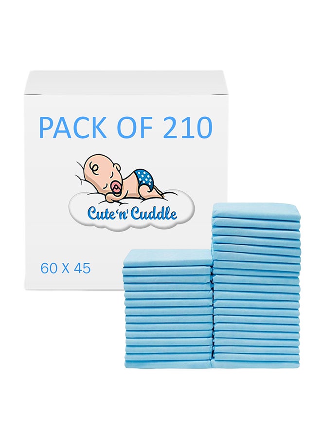 Cute 'n' Cuddle Pack Of 210 Disposable Soft Ultra Absorbent Waterproof Diaper Mess-Free Changing Mat Liners Baby Changing Mat Cover Bed Pads, Blue, 60 CM X 90 CM